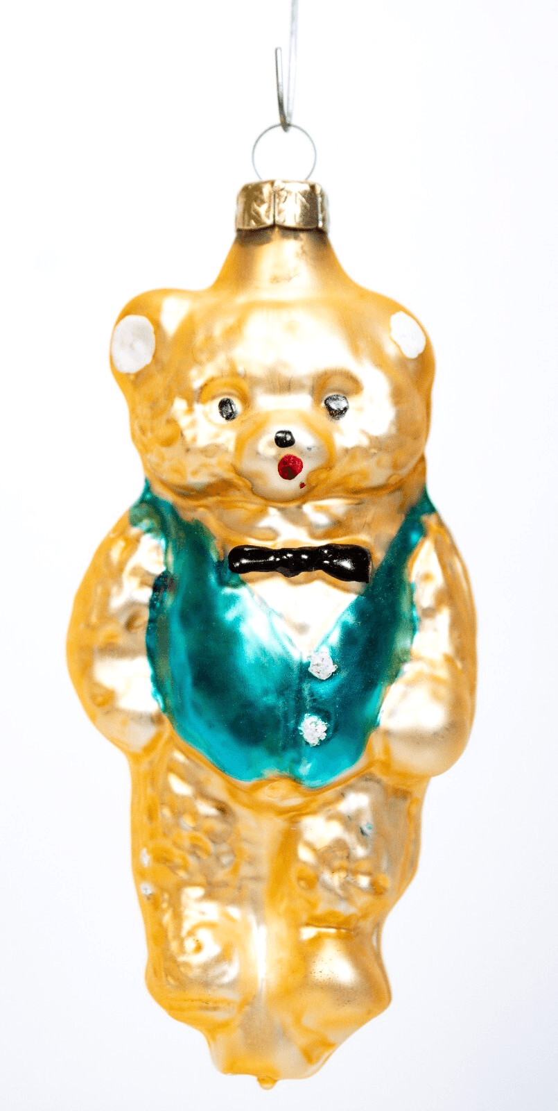 Vintage Blown Mercury Glass Gold Teddy Bear Christmas Tree Ornament 4" - Image 1