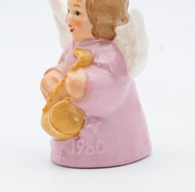 Hummel Goebel 1980 Pink Angel Bell Germany Porcelain Christmas Ornament TMK5 - Thumbnail 3