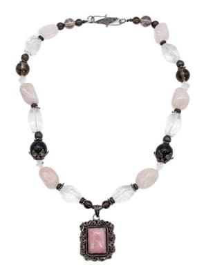 Vintage Sterling Silver 925 Natural Rose Quartz Beaded Statement Necklace - Image 1