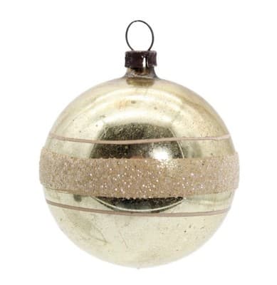 Vintage SHINY BRITE Glittered Striped Beige Ball Glass Christmas Ornament - Image 1