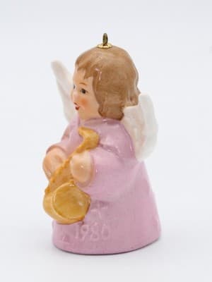Hummel Goebel 1980 Pink Angel Bell Germany Porcelain Christmas Ornament TMK5 - Thumbnail 2