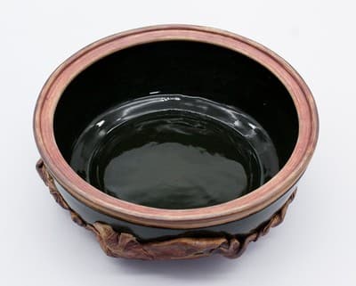 Vintage 1998 Terrafirma Pottery Signed Green Leaf Motif Large Covered Bowl RARE - Thumbnail 3