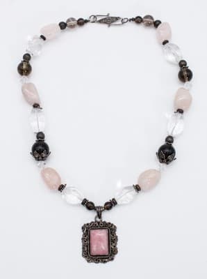 Vintage Sterling Silver 925 Natural Rose Quartz Beaded Statement Necklace - Thumbnail 8