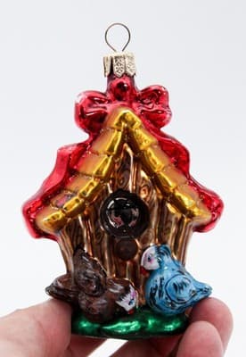 Vintage KURT ADLER Blown Glass Birdhouse Hand Painted Christmas Ornament - Thumbnail 9