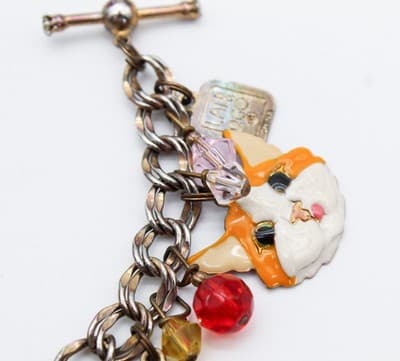 LUNCH AT THE RITZ Enamel Multi Charm Cats Mouse and Bird in Gilt Cage Bracelet - Thumbnail 4