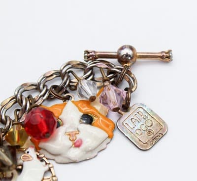 LUNCH AT THE RITZ Enamel Multi Charm Cats Mouse and Bird in Gilt Cage Bracelet - Thumbnail 2
