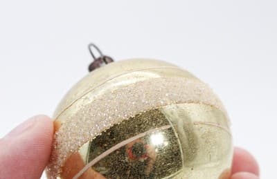 Vintage SHINY BRITE Glittered Striped Beige Ball Glass Christmas Ornament - Thumbnail 2