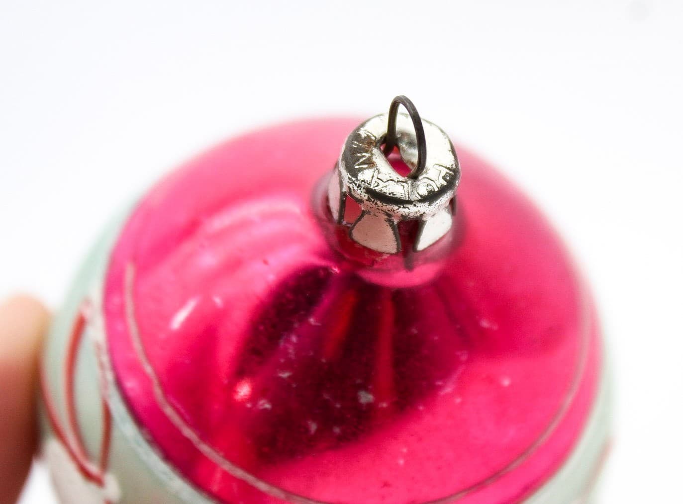Poland Hand Painted Teardrop Silver Pink Mica Bell Glass Christmas Ornament - Thumbnail 4