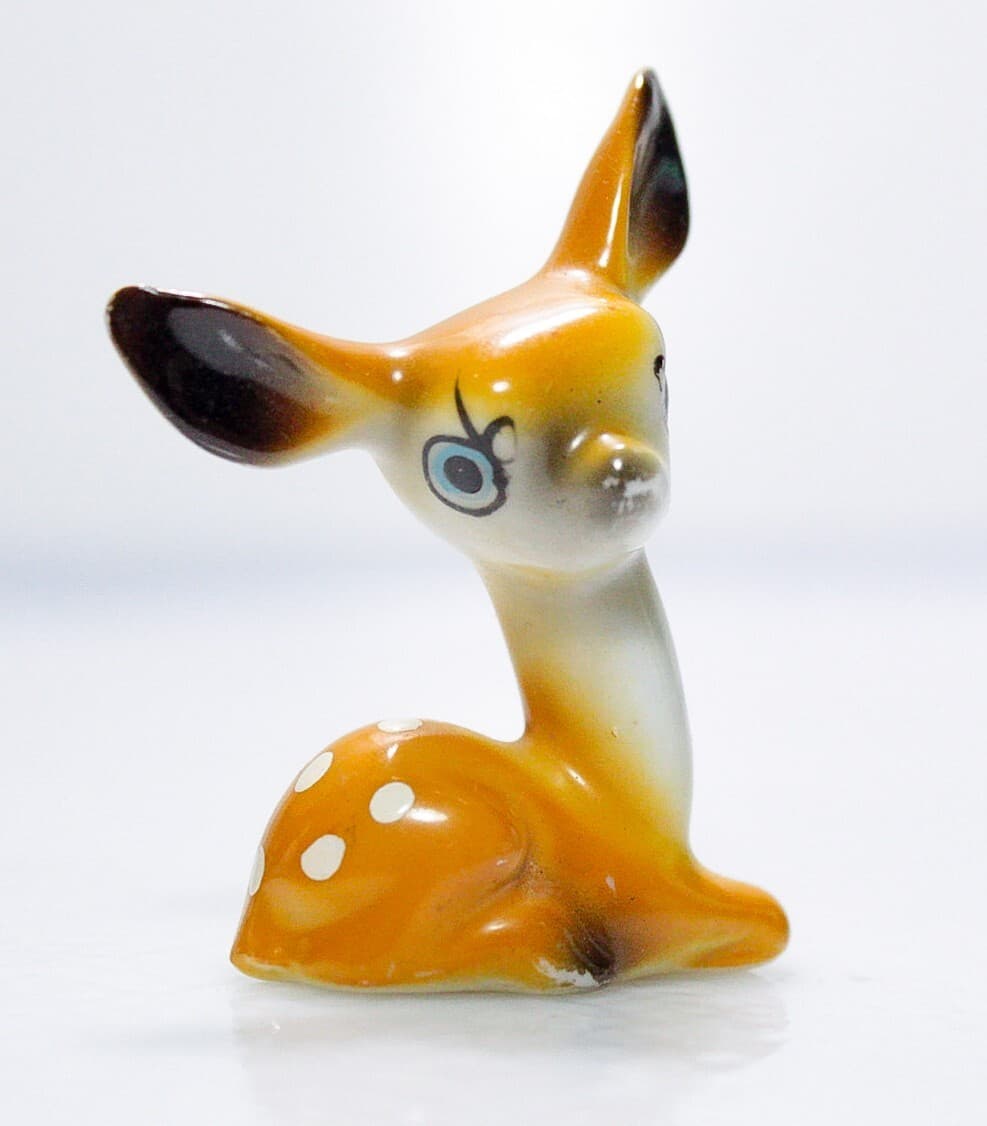 Vintage Porcelain Japan Hand Painted Sitting Baby Deer Fawn Miniature Figurine - Thumbnail 4