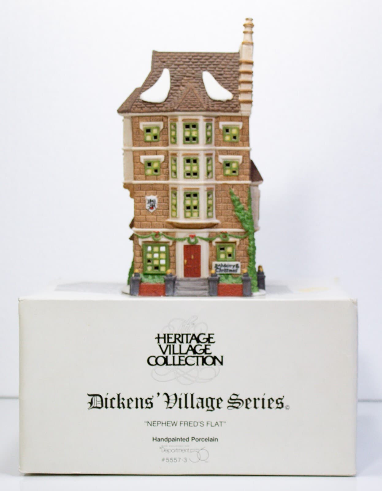 DEPARTMENT 56 "Nephew Fred's Flat" Christmas Porcelain Figurine With Box & Light - Thumbnail 7