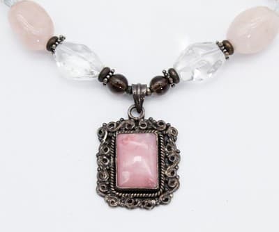 Vintage Sterling Silver 925 Natural Rose Quartz Beaded Statement Necklace - Thumbnail 2