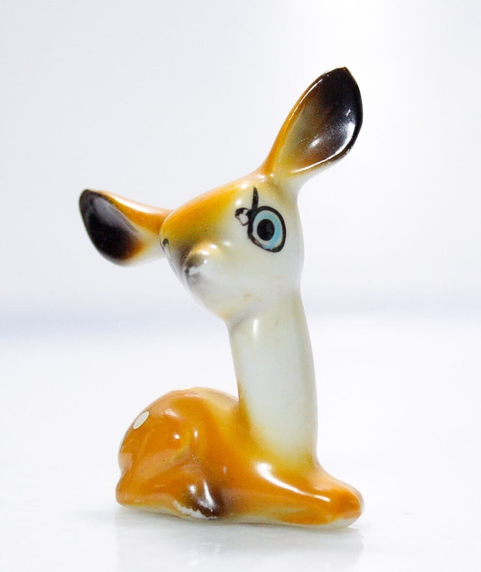 Vintage Porcelain Japan Hand Painted Sitting Baby Deer Fawn Miniature Figurine - Thumbnail 2