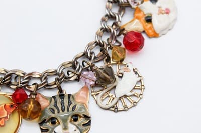 LUNCH AT THE RITZ Enamel Multi Charm Cats Mouse and Bird in Gilt Cage Bracelet - Thumbnail 6