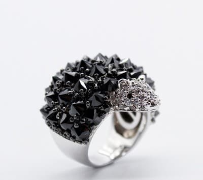 Vintage NOIR NYC Spiked Crystal Porcupine Animal Cocktail Ring Size 5 - Thumbnail 5
