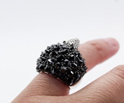 Vintage NOIR NYC Spiked Crystal Porcupine Animal Cocktail Ring Size 5 - Thumbnail 9