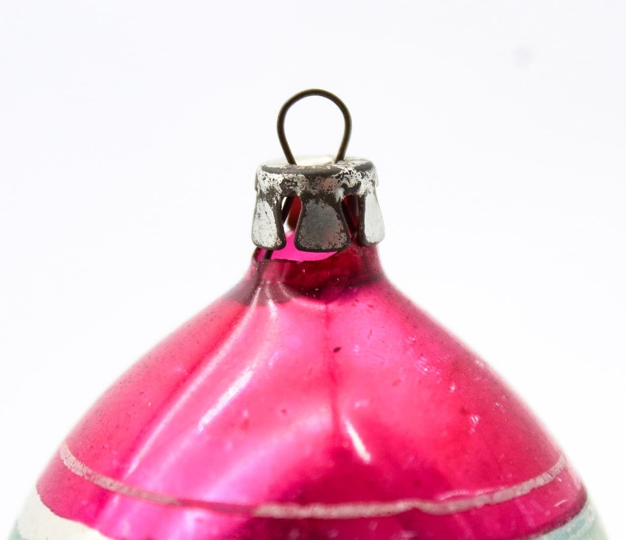Poland Hand Painted Teardrop Silver Pink Mica Bell Glass Christmas Ornament - Thumbnail 5