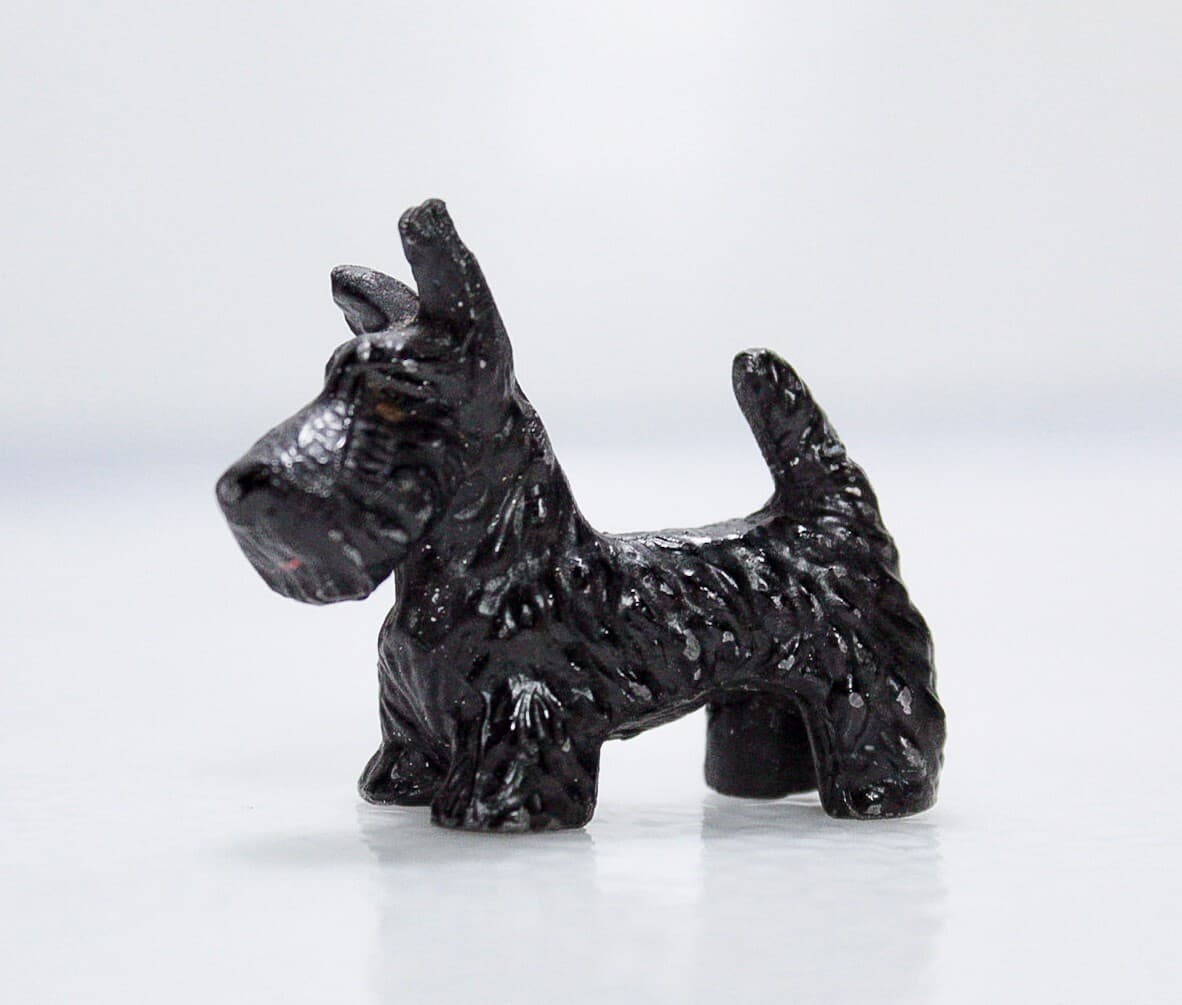 Vintage Miniature Dollhouse Black Scottish Terrier Dog White Metal Figurine - Thumbnail 4