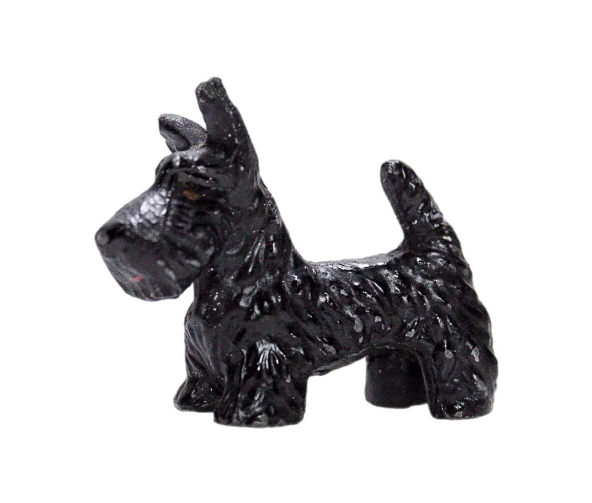 Vintage Miniature Dollhouse Black Scottish Terrier Dog White Metal Figurine - Image 1