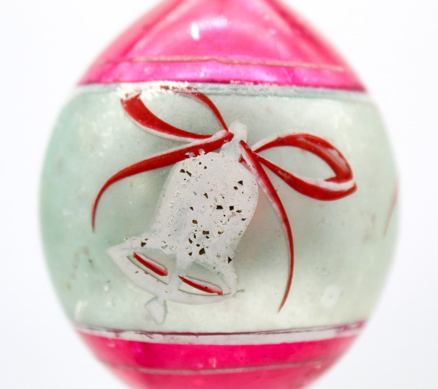Poland Hand Painted Teardrop Silver Pink Mica Bell Glass Christmas Ornament - Thumbnail 7