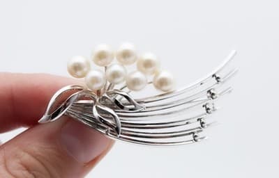 Vintage Sterling Silver 925 Natural Freshwater Pearls Floral Bouquet Pin Brooch - Thumbnail 6
