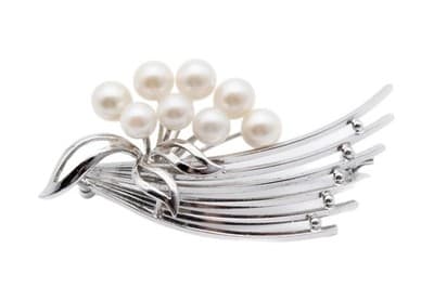 Vintage Sterling Silver 925 Natural Freshwater Pearls Floral Bouquet Pin Brooch - Image 1
