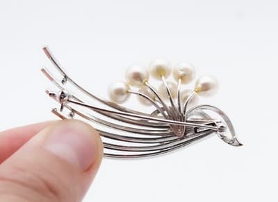 Vintage Sterling Silver 925 Natural Freshwater Pearls Floral Bouquet Pin Brooch - Thumbnail 7