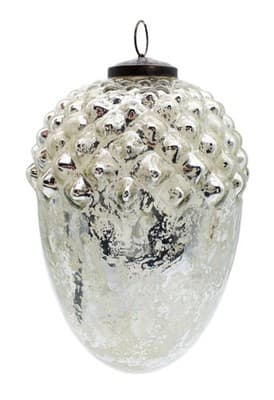 Large POTTERY BARN Silvered Glass Acorn Motif Christmas Ornament - Image 1