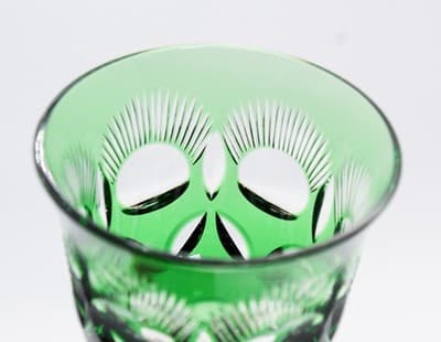 Vintage Bohemian Cut To Clear Green Fine Crystal Tall Glass Water Wine Goblet - Thumbnail 5