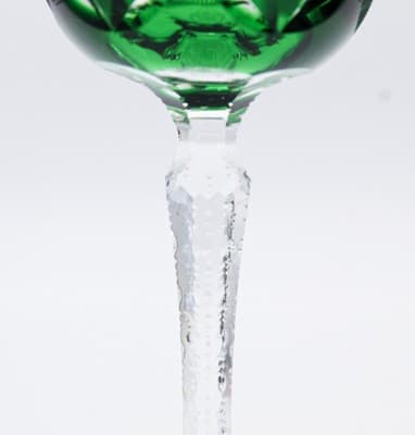 Vintage Bohemian Cut To Clear Green Fine Crystal Tall Glass Water Wine Goblet - Thumbnail 6
