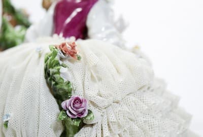 Antique Unter Weiss Bach Large Dresden Laced Hand Painted Sisters Figure - Thumbnail 9