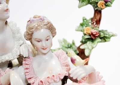 Antique Unter Weiss Bach Large Dresden Laced Hand Painted Sisters Figure - Thumbnail 3