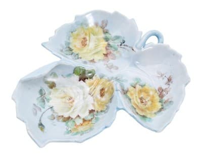 Antique Hand Painted Floral Handled Trinket Serving Dish Three Part - Image 1