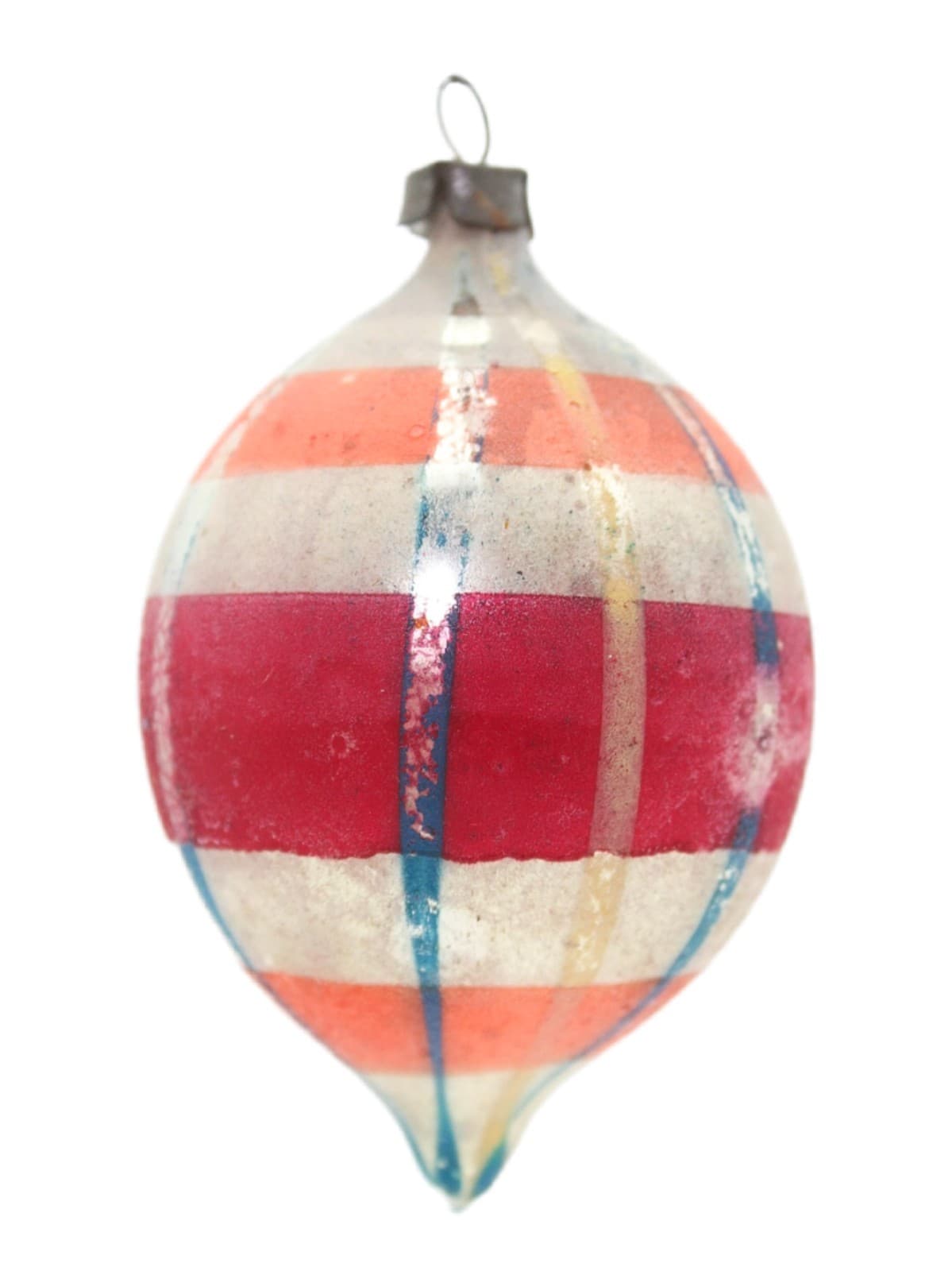 Vintage Poland Hand Painted Teardrop Striped Pattern Glass Christmas Ornament - Image 1