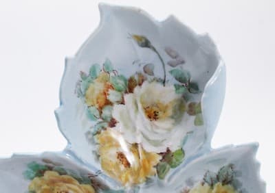 Antique Hand Painted Floral Handled Trinket Serving Dish Three Part - Thumbnail 5