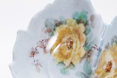 Antique Hand Painted Floral Handled Trinket Serving Dish Three Part - Thumbnail 3