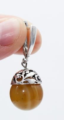 Vintage Sterling Silver Natural Gobi Eye Agate Drop Drangle Latch Clip Earrings - Thumbnail 2