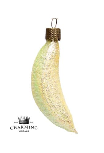 Vintage Inge Glittered Germany Glass "Banana" Christmas Ornament - Image 1