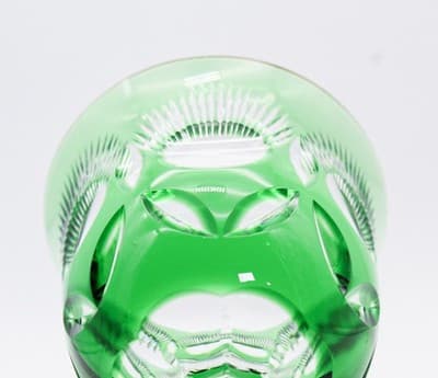 Vintage Bohemian Cut To Clear Green Fine Crystal Tall Glass Water Wine Goblet - Thumbnail 4