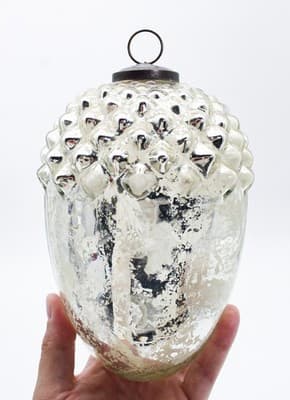 Large POTTERY BARN Silvered Glass Acorn Motif Christmas Ornament - Thumbnail 2