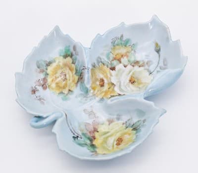 Antique Hand Painted Floral Handled Trinket Serving Dish Three Part - Thumbnail 9