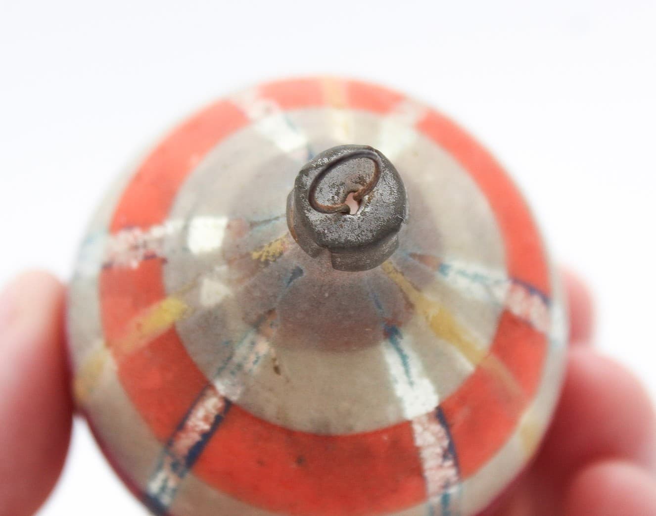 Vintage Poland Hand Painted Teardrop Striped Pattern Glass Christmas Ornament - Thumbnail 4