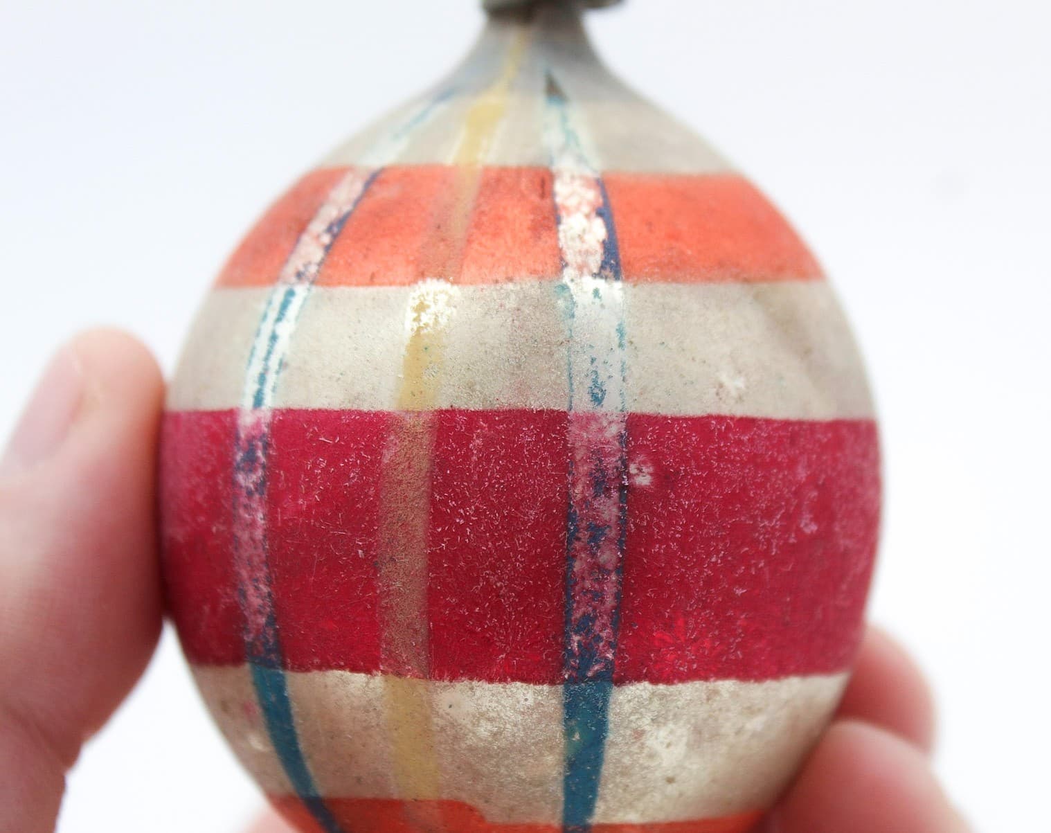 Vintage Poland Hand Painted Teardrop Striped Pattern Glass Christmas Ornament - Thumbnail 3