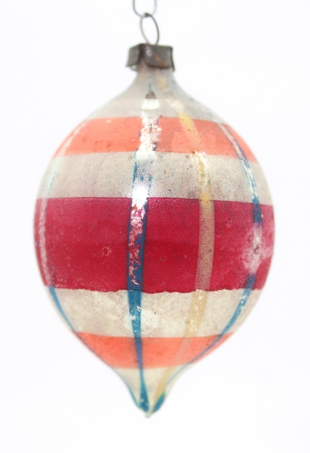 Vintage Poland Hand Painted Teardrop Striped Pattern Glass Christmas Ornament - Thumbnail 8