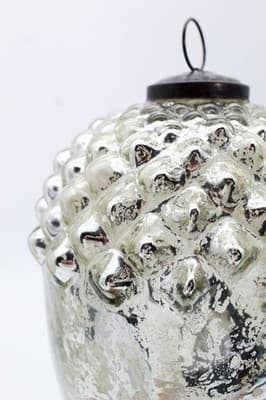 Large POTTERY BARN Silvered Glass Acorn Motif Christmas Ornament - Thumbnail 4