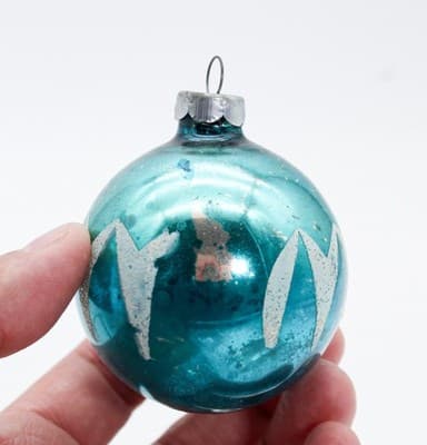 Vintage SHINY BRITE Blue Stencil Mica Ball Glass Christmas Ornament U.S.A. - Thumbnail 2