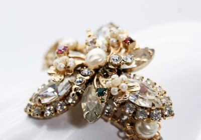 Vintage Gold Tone Multicolor Rhintestone Faux Seed Pearl Floral Bracelet - Thumbnail 9