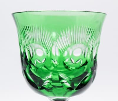 Vintage Bohemian Cut To Clear Green Fine Crystal Tall Glass Water Wine Goblet - Thumbnail 2