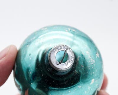 Vintage SHINY BRITE Blue Stencil Mica Ball Glass Christmas Ornament U.S.A. - Thumbnail 3