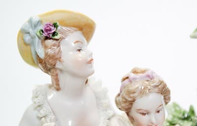 Antique Unter Weiss Bach Large Dresden Laced Hand Painted Sisters Figure - Thumbnail 2