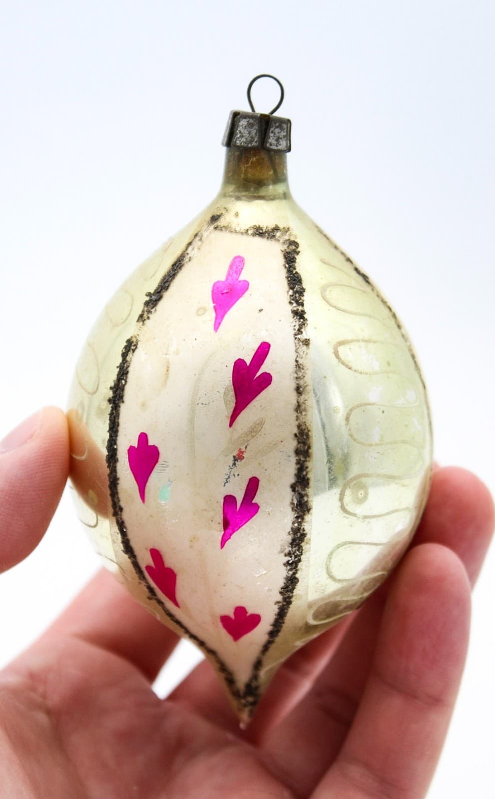 Poland Teardrop Hand Painted Beige With Pink Petals Glass Christmas Ornament - Thumbnail 2